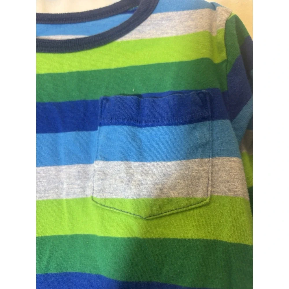 Gap Kids Boys T-Shirt size‎ 5 Long Sleeve Shirt Green Yellow White Stripes W49